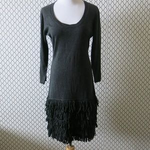 Calvin Klein Charcoal Gray 3/4 Sleeve Fringe Sweater Dress - Size Medium
